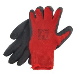   kötött kesztyű, pamut, vörös, méret: 10',  latexbe mártott, csúszásgátló tenyér